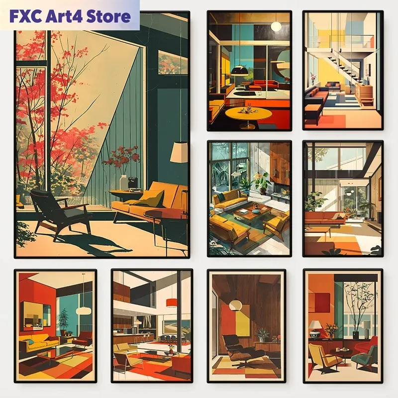 Interior Design Layout - Affiche architecturale vintage sans cadre, design