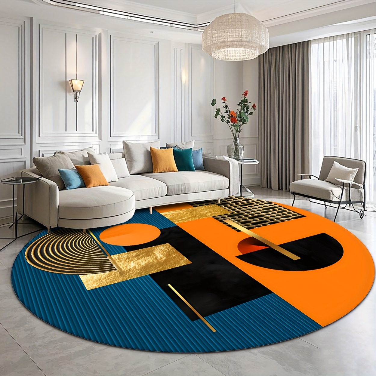 Printed Rug Abstract - Tapis rond abstrait géométrique de luxe